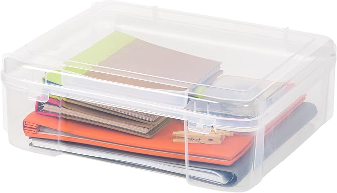 IRIS USA Scrapbook Case |Made in USA| Fits 12"x12" - Thick (1-Pack) - Clear | Portable Plastic Storage Organizers with Built-In Handles for Paper, Art, Board Games, Crafts, Files & Office Supplies by IRISUSA