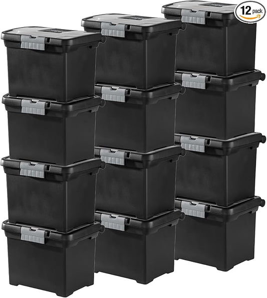 Sterilite Portable File Box with Latching Lids for Home and Office, 12-Pack | Heavy-Duty and Stackable Plastic Containers with Latches for Closet, Cabinet, Bedroom, Bathroom and Dorm Room Organization by Sterilite