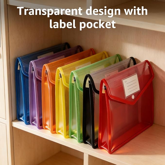 28 Pack Plastic Expanding File Folder with Pocket Label Colorful File Pouch | Clear Expandable Folder Organizer Snap Closure Large Capacity No Divider For A4 Size Letter ,Documents Home School & Office - Image 5