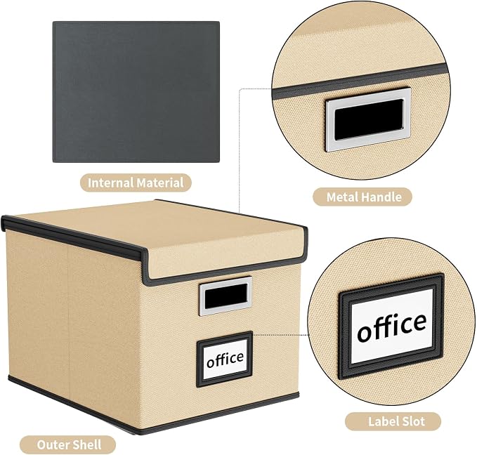 File Organizer Box with Lids, Collapsible File Folder Organizer | File Box with Plastic Slides for Office Document Storage, Filing Bin for Letter Size Hanging File Folders (1 Pack, Brown) - Image 4