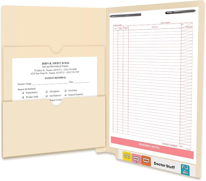 Pocket File Folders, Doctor Stuff, Reinforced End Tab Folder with Double Pocket on Inside, Two Fasteners in Position 1 & 3, 11 pt Manila Stock, Carton of 250 - Image 2