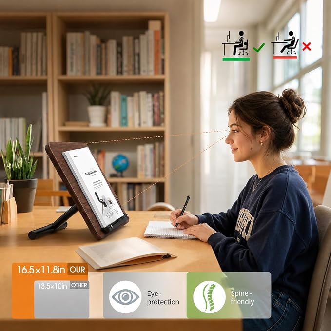 2-in-1 Rolling Book Stand, Floor & Desktop Book Holder for Heavy Books | Hands-free read | Lockable wheels | Cozy movable study setup | Up to 57 in | One stand, two ways to use | 360° Rotating Panel - Image 4