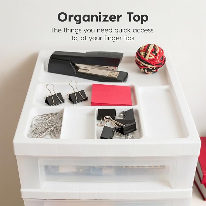 IRIS USA 10-Drawer Rolling Storage Cart, White/Clear | Keep craft supplies, office essentials, classroom items, and accessories organized with easy-access drawers for daily use - Image 6