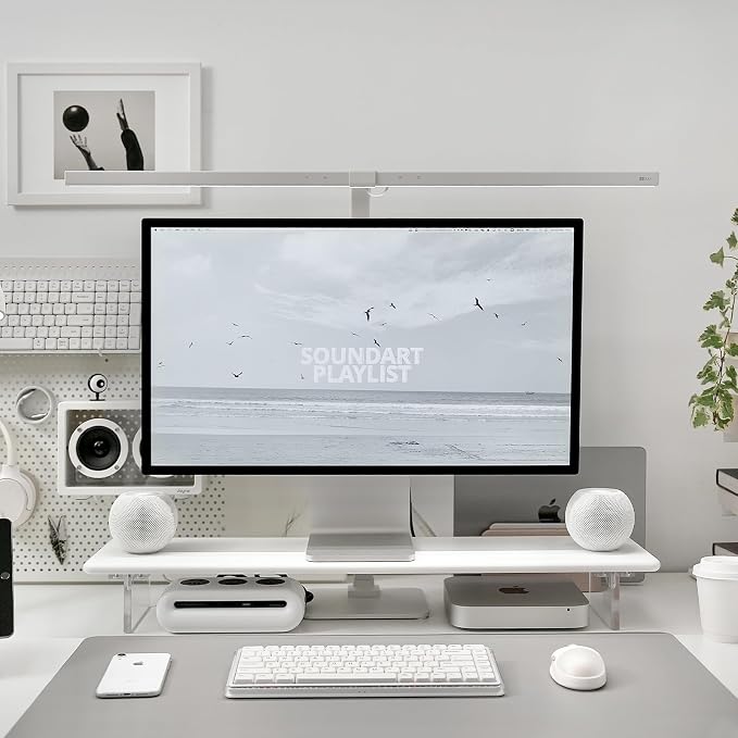 Bamboo Monitor Stand Riser, Natural Desk Shelf with Acrylic Legs | 31.5-Inch Wide, 3.3-Inch Clearance, Fits Monitor, Laptop, Printer and Speakers for Small Desks by Rocdeer