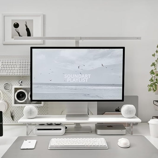 Bamboo Monitor Stand Riser, Natural Desk Shelf with Acrylic Legs | 31.5-Inch Wide, 3.3-Inch Clearance, Fits Monitor, Laptop, Printer and Speakers for Small Desks by Rocdeer