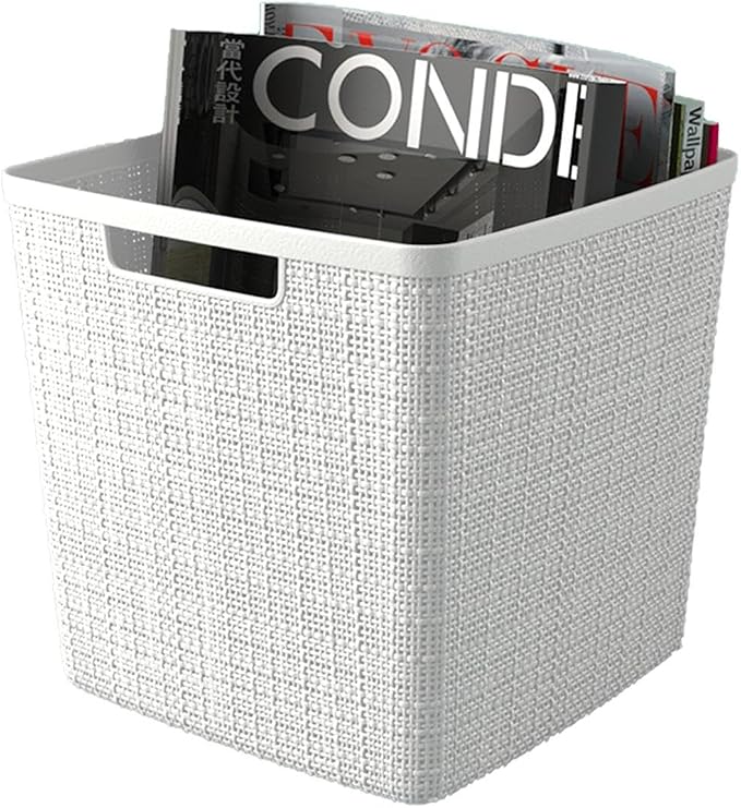 Curver Set of 4 Large Cube 17L Jute Decorative Plastic Organization and Storage Baskets - Perfect Bins for Home Office, Closet Shelves, Kitchen Pantry and All Bedroom Essentials, White - Image 6
