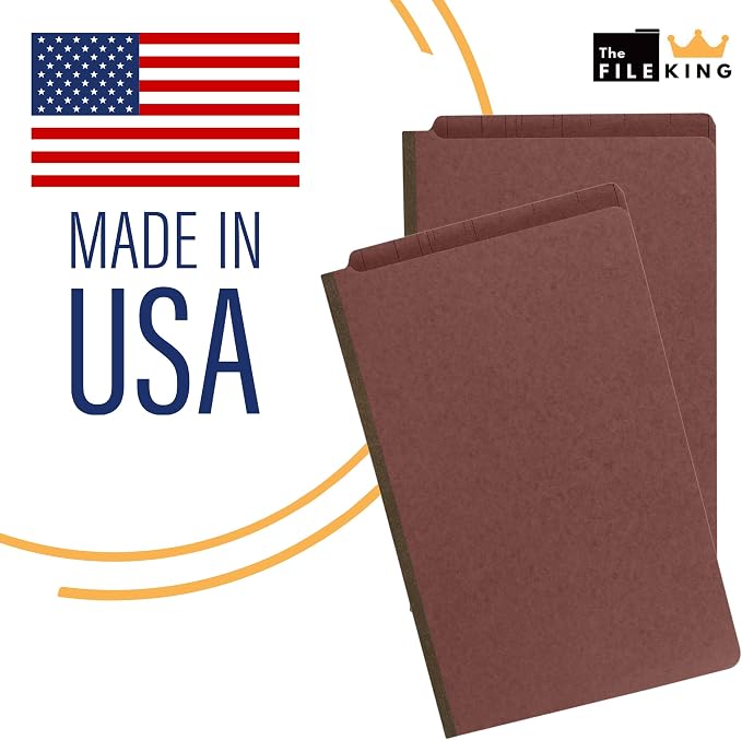 The File King Classification Folders 2 Dividers Legal Size - 10 Pack, Brick Red Pressboard | End Tab Legal File Folders with Prongs | Made in America | 2" Expansion for Shelf Filing | 6 Fasteners - Image 5