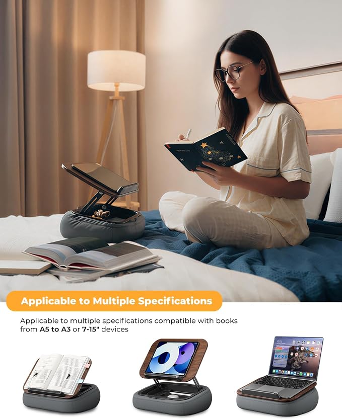 Lap Beanbag Book Stand with Storage, Adjustable Reading Pillow for Bed & Desk, Multi-Angle Book Stand Pillow Holder, Hands-Free Lap Reading Stand for Book,iPad, Tablet - Image 6