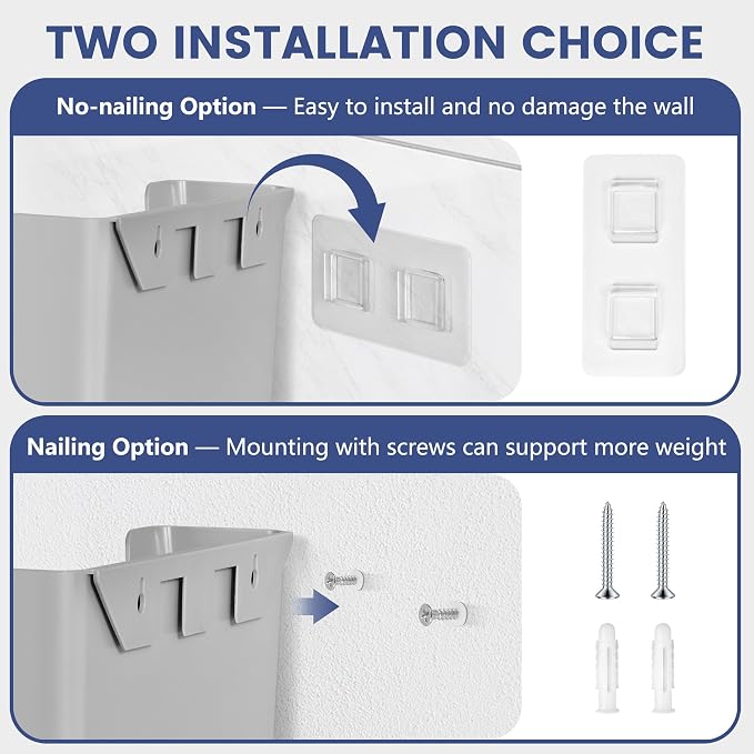 JOMOLA No Drilling File Holder 3 Pack Mail Organizer Wall Mount File Organizer Holder Office Wall Hanging Files Magazines Organizer Plastic Door Mount Wall Pocket with Adhesive Pad, Grey Color - Image 3