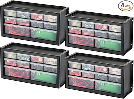 IRIS USA Small Plastic Storage Drawers, 10-Drawer - 4 Pack, Stackable Teacher Toolbox Craft Small Parts Bead Screw Hardware Building Bricks Organizer, Drink and Water Flavor Packet Organizer, Black by IRISUSA