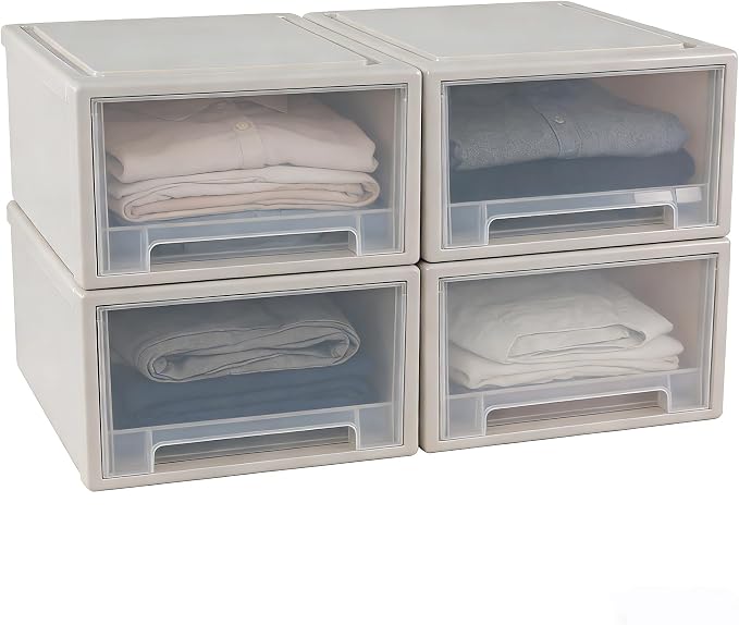 4 Pack Large Stackable Storage Drawers, 18 Quart Storage Bins | Easily Assemble, Space-Saving Closet Undersink Desk Organizers for Bedroom, Kitchen, Pantry, Pull-Out Drawers - Image 6