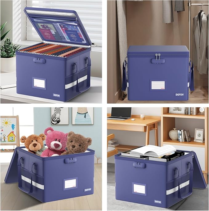ENGPOW 5200°F File Box Fireproof Document Box with Lock,Heat Insulated Collapsible File Storage Organizer Box with Handle,Portable Home Office File Cabinet for Hanging Letter/Legal Size Folder, Blue - Image 7