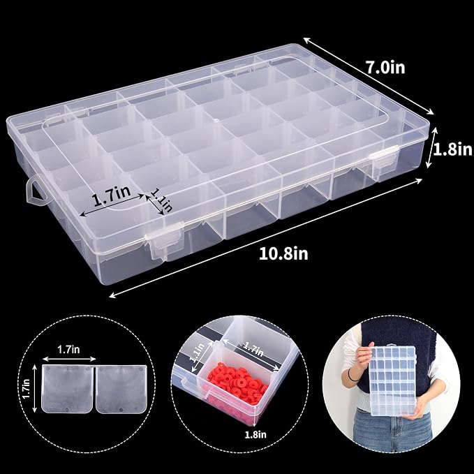 Bead Organizer Storage 36 Grid Jewelry Tackle Craft Box Adjustable Dividers | Clear Plastic, Adjustable Dividers, for Beads Nails Jewelry Crafts Fishing Tackle and Small-Item Organization - Image 2