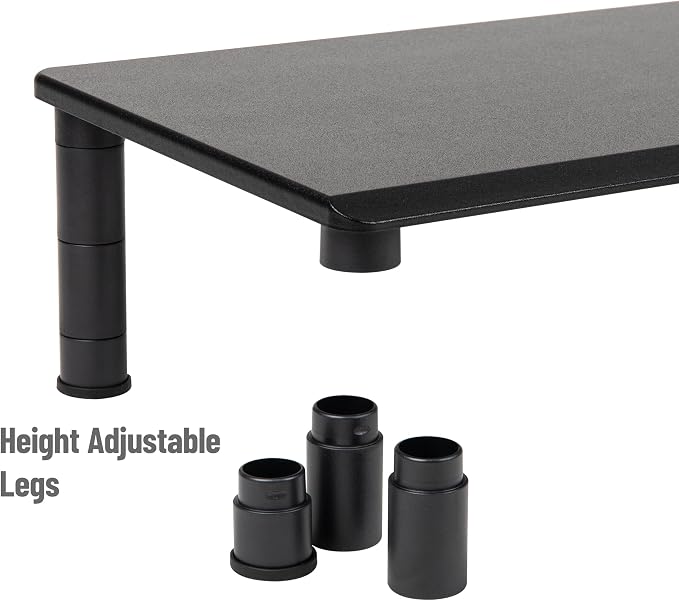 Mind Reader Dual Monitor Stand, Height Adjustable, Desktop Organizer, Laptop Riser, Office, 38.5"L x 11"W x 2.55-6.5"H, Black - Image 4