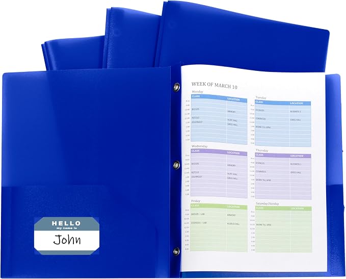 C-Line Two-Pocket Heavyweight Poly Portfolio with Prongs, for Letter Size Papers, Includes Business Card Slot, Blue, 10 Pack (32965) by C-Line