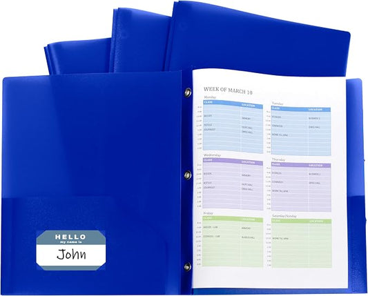 C-Line Two-Pocket Heavyweight Poly Portfolio with Prongs, for Letter Size Papers, Includes Business Card Slot, Blue, 10 Pack (32965) by C-Line