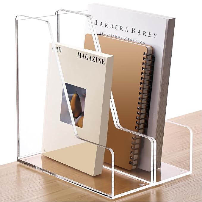 YUXUN Acrylic Magazine File Holder,Clear Desk Organizer File Holder Stand for File/Magazine/Binders/Notebook/Envelopes,Multi-purpose Coloring Comic Book Storage for Home/Office/Classroom Organization by AcrylicBusinessCardHold