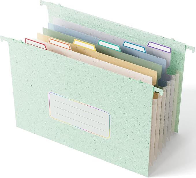 EcoStash Wheat Straw Hanging File Folders,7-Pocket Accordion Organizer | Large Capacity, Letter Size for Filing Cabinet, 100% BPA Free, Return to Nature, Healthy Living-Mint Green by EcoStash