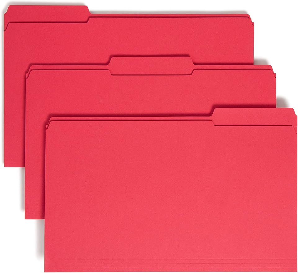 Smead File Folder, Reinforced 1/3-Cut Tab, Legal Size, Red, 100 per Box (17734) by SMEAD