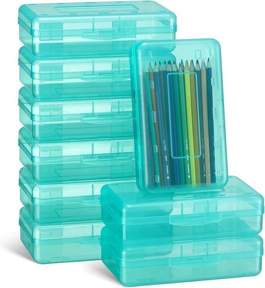 Leelosp 12 Pack Clear Pencil Boxes for School Bulk, Large Plastic Pencil Case with Lid, Stackable Hard Crayon Storage Box for Classroom Kids, Desk Drawer Organizer for Office Home(Jade) by Leelosp