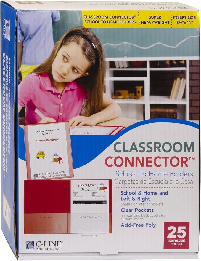 C-Line Classroom Connector School-to-Home Folders, Red, 25 per Box (32004) - Image 3