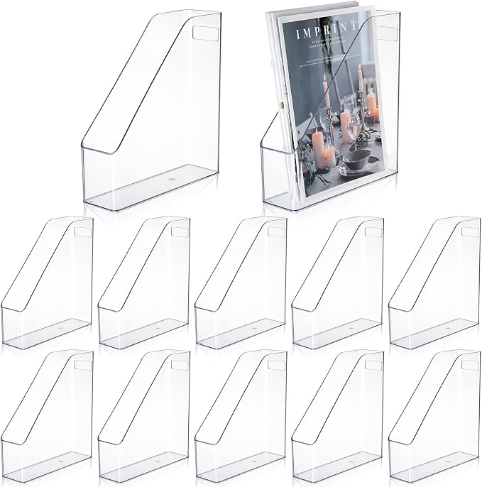 12 Pcs Clear Acrylic Magazine File Holder Plastic Desk Organizer with Handle Basics Vertical Magazine Rack Desk Folder Document Storage Organizer for Home Office School Work Study Desktop Supplies by Marsui