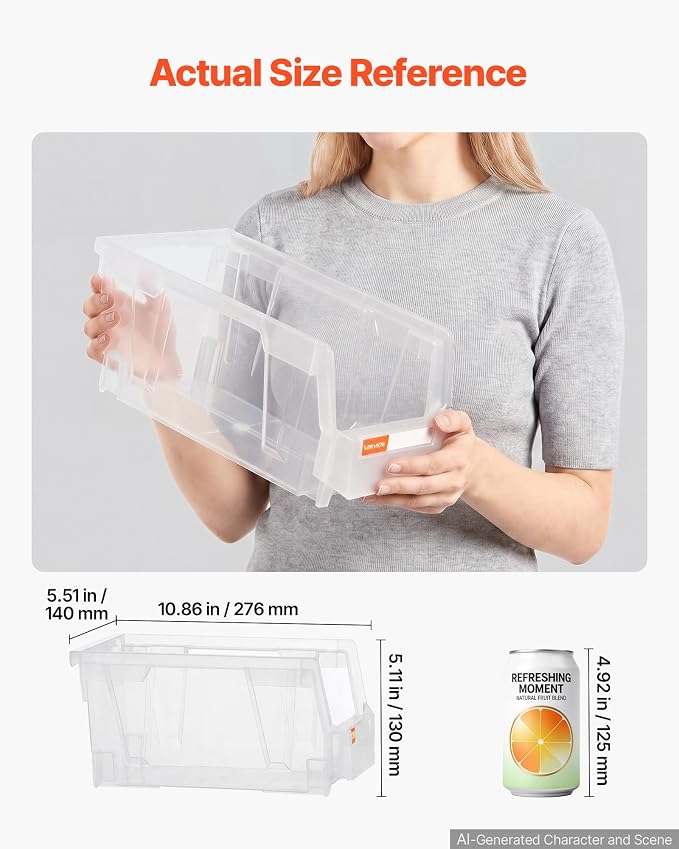 VEVOR Plastic Stackable Storage Bins, 10.9 x 5.5 x 5.1 inch (8 Pack), Plastic Containers for Organizing & Storage Bins for Closet, Garage, Small Parts, Office Supplies, Other Accessories, Transparent - Image 2