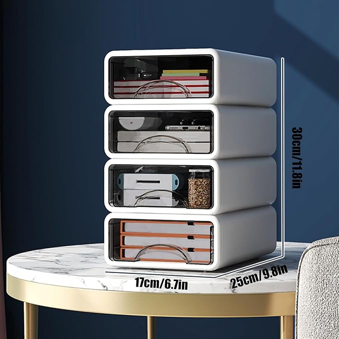 Desk Organizer with Drawers, Stackable Storage Drawers with Compartments Desktop Organization for Office Supplies, Makeup, Pencils, Tape, Erasers, Paperclips, Chargers (4 Pack White) - Image 3