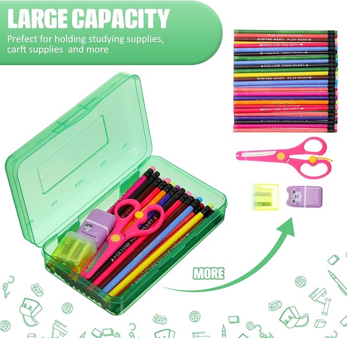 Fainne 24 Pack Pencil Boxes for School Clear Plastic Pencil Case Large Plastic Crayon Box Bulk Stackable Classroom Stationery Organizer School Supplies(Red, Blue, Green) - Image 3