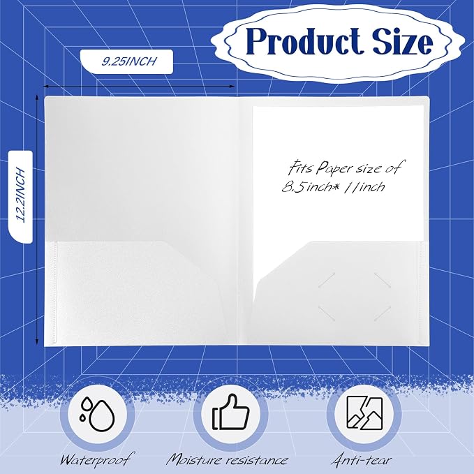 Patelai 50 Pack Plastic Folders with Pocket Bulk 2 Pocket Heavy Duty Letter Size Folders Business Card Holder for School Office File(White Color) - Image 2