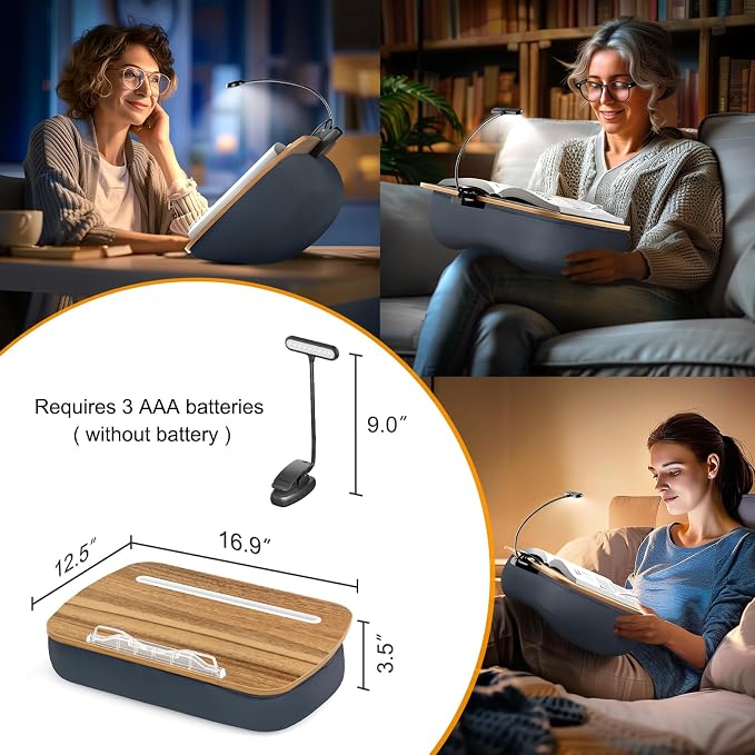Reading Book Pillow Stand with 3-Color Adjustable Light | Hands-Free Book Holder for Bed or Lap, Wooden Surface, AAA Batteries Required - Image 6