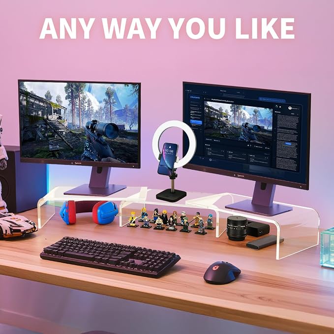 LEKETREE Acrylic Monitor Stand , Clear Monitor Stand for Desk, Computer Accessories for Home Office, Desk Organizer Shelf for Laptop, PC, Multi Media and more - Image 3