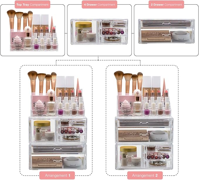 Sorbus Large Clear Makeup Organizer - Detachable 3-Piece Jewelry & Make Up Organizers and Storage Set - Spacious Cosmetic Display Tower - Makeup Organizer for Vanity, Bathroom, Dresser & Countertop - Image 4