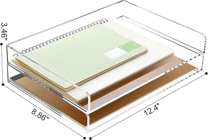 2 Pack- Stackable Paper Letter Tray, A4 File Tray Desk Organizer, Acrylic | Desk Organizers and Accessories Sorter ,Clear Workspace Office Supplies Organizers,12.4inx8.86inx3.46in - Image 2