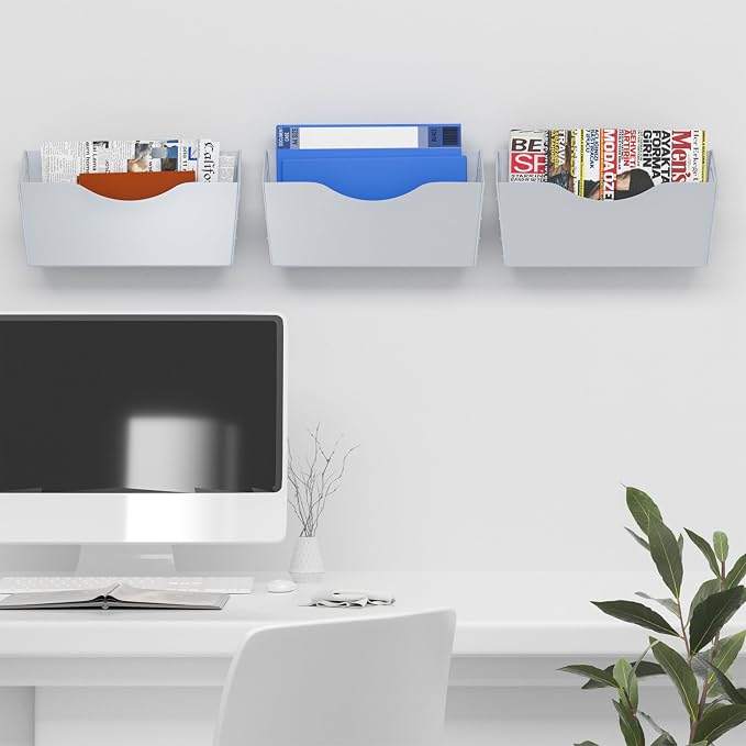 3 Pockets Magnetic File Holder for File Cabinets, Refrigerator, Whiteboard, Magnetic Paper Organizer, Mail or Folder Holder,Magnetic Magazine Rack,Wall Mount Hanging Mail Organizer (silver) - Image 3