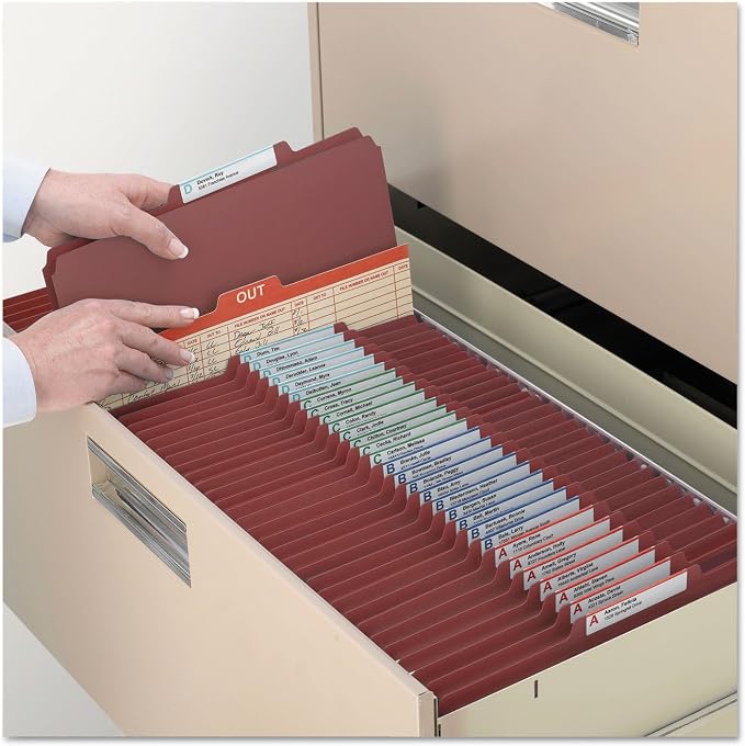 Smead Pressboard Classification File Folder with SafeSHIELD Fasteners, 1 Divider, 2" Expansion, Legal Size, Red, 10 per Box (18775) - Image 3
