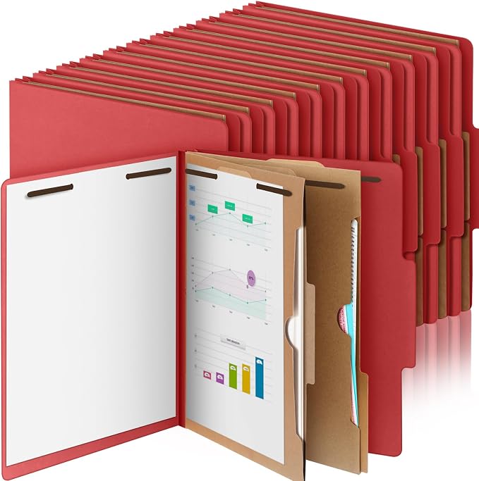 24 Pcs Skyygemm Classification Folder Letter Size, 2 Pocket File,Red | Back to School Supplies, File Organizer with Fastener, Expanding File Organizer Bulk for Office Employee, Staff, Teacher by Skyygemm