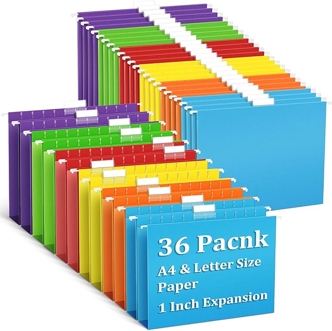 V-Opitos 36 Pack Hanging File Folders with 1" Expansion | 1/5-Cut Adjustable Tabs, for Letter Size Paper, Extra Capacity, School Classroom, Office Supplies by Wearecommittedtotheresearchandproductionofhigh-qualitykidstoysschoolofficesuppliesandholidayproducts