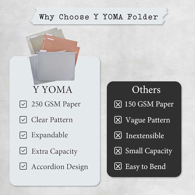 Y YOMA Letter Size - 6 Pack Extra Capacity Hanging File Folders Accordion Decorative File Folder Cute Colored Hanging Folder Organizer for Office Home with 1/5-Cut Adjustable Tabs, Natural Color - Image 6