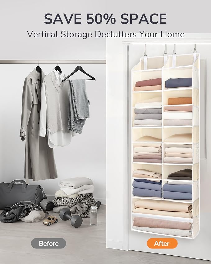 ULG Over the Door Organizer, 5-Tier Extra Large Hanging Storage with 10 Mesh Pockets, 100 lbs Capacity, Heavy Duty Door Organizer for Closet, Bedroom, Nursery Storage, Beige - Image 7