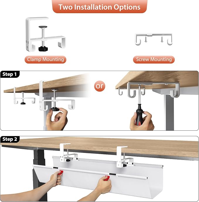 Univivi No Drill Under Desk Cable Management Tray, 28 inch Cable Management | Clamp/Screw Mount Cable Management Desk, Premium Fabric Cable Management Box, Various Sizes Wire Management for Office, Home - Image 6