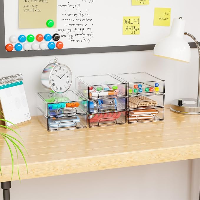 4 Pack Small Clear Stackable Storage Drawers,2.2'' Tall Desk Organization and Storage,Plastic Office Supply Organizer,Acrylic Storage Containers for Makeup,Hair Clip,Accessory,Pen,Art Crafts - Image 9