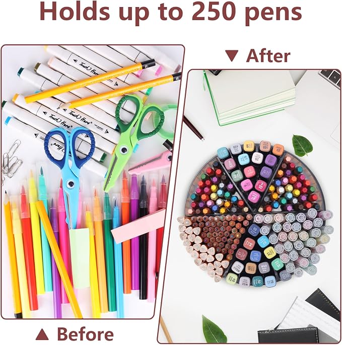 250pcs Acrylic Pencil Holder Marker Organizer, 360-Degree Rotating Pen Holder, Crayon Organizers for Kids Pencil Organizer Caddy Art Supply Kids Desk Organizers for Office Home School, Black - Image 5