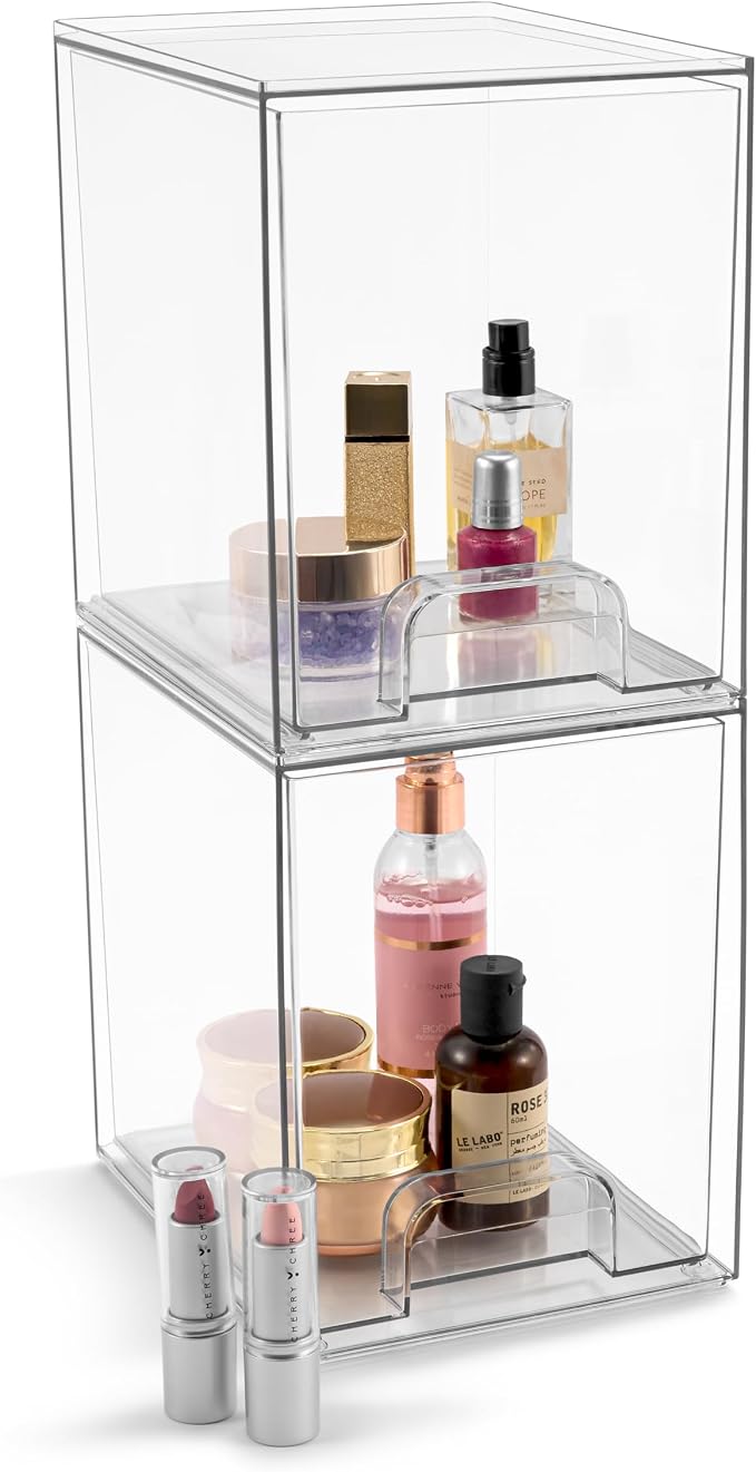 Sorbus Acrylic Storage Containers - 2 Pack, Stackable Storage Bins Set for Bathroom Organization - Clear Acrylic Drawer Organizers - Makeup Case Pull-Out Drawers (7.6’’ Tall) - Image 8