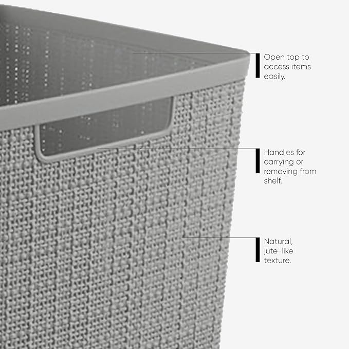 Curver Set of 8 Small 4.5L Jute Decorative Plastic Organization and Storage Baskets - Perfect Bins for Home Office, Closet Shelves, Kitchen Pantry and All Bedroom Essentials, Grey - Image 4