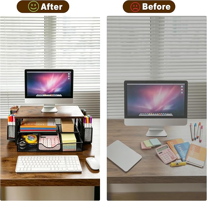 Office Desk Accessories, Monitor Riser Computer Stand, Storage Desk Shelf for Desktop Organizing - Image 6