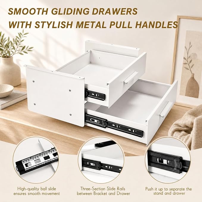 16'' Under Desk Drawer Slide-out Steel Under Counter Drawers Storage Organizer Large Hidden Pull-out Tray for Table Desks Home Office Workstation(White,2 Layer) - Image 5