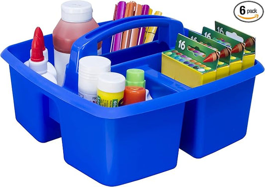 Storex 3-Compartment Small Caddy – Multipurpose Classroom Organizer with Handle, Blue, 5-Pack (00947E06C) by Storex