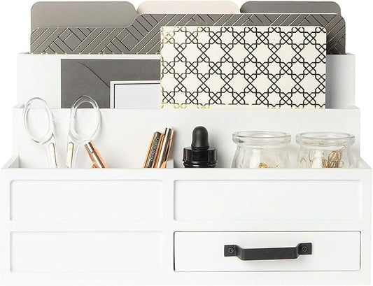 BLU MONACO | White Desktop Organizer with Drawer Storage | Tabletop Organizer with Drawers for Paper Bills Mail | Wooden Mail Organizer for Countertop Workspace by Blu_Monaco