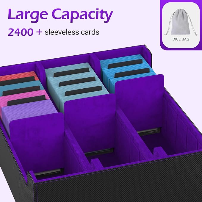 3-Row【2400+】 Trading Card Storage Box, Card Organizer Holder with 8 Dividers, Case Fit for MTG TCG Magic Commander Deck Playing Cards, Deck Box for Sport Card - Image 2